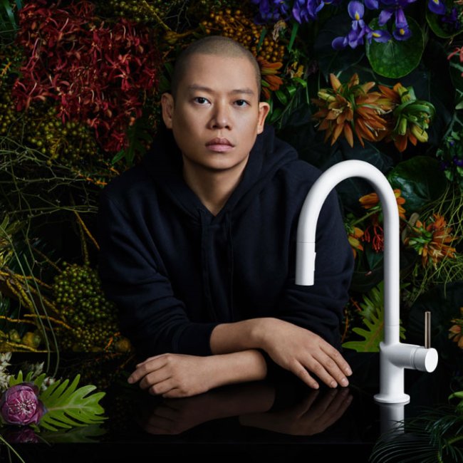 Jason Wu next to custom faucet